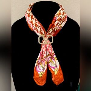 Burnt Orange Silk Scarf w/ brooch